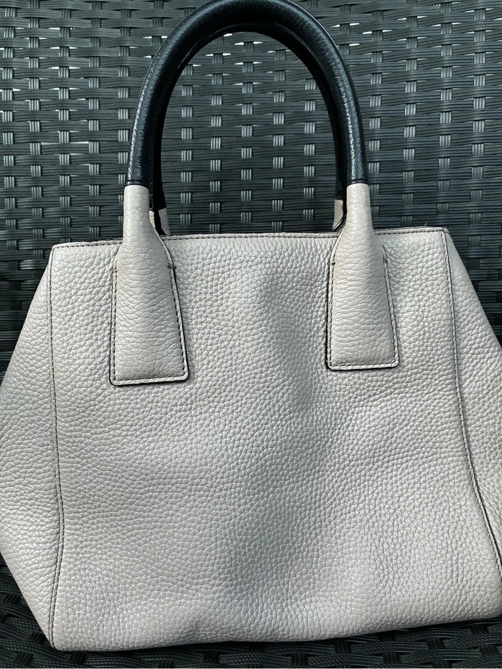 kate spade Pebbled Leather Satchel in Light Gray with Black Handles